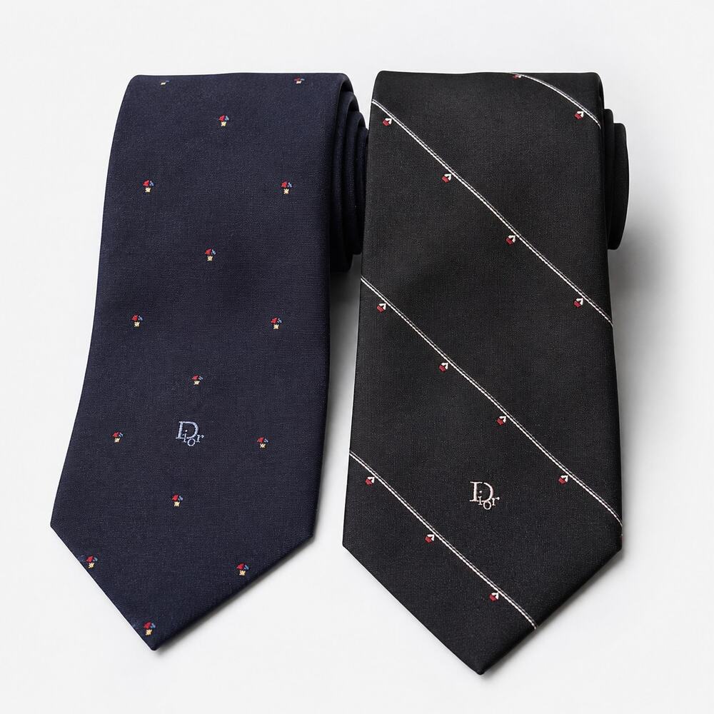 Vintage Christian Dior Monsieur Silk Necktie Lot of 2 Designer Mens Ties